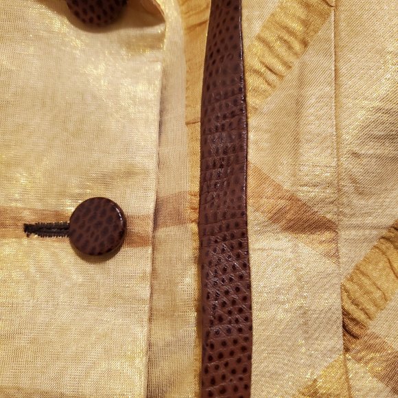 Antonio Garcia Couture Gold Skirt Set with Brown Faux Ostrich Skin Trim Size 4 - Picture 5 of 12